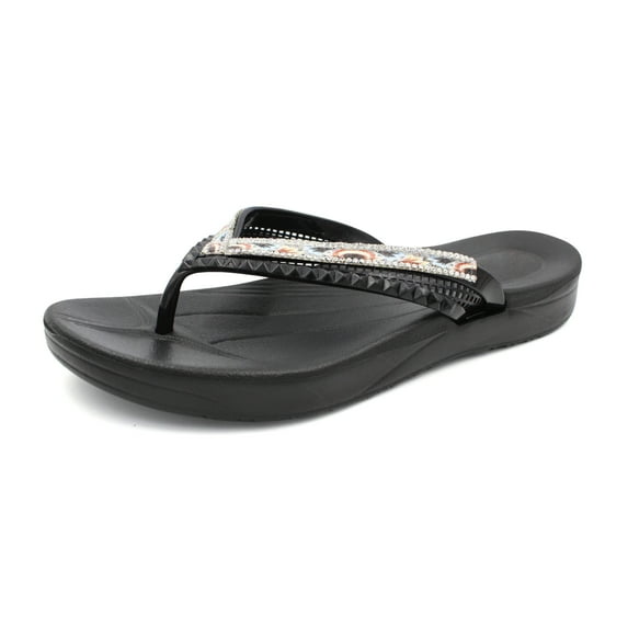 LAVRA Women's Arch Support Bling Flip Flops Sparkle Summer T-Strap Sandals