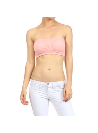 Womens Strapless Padded Bra Bandeau Tube Top Removable Pads Seamless Crop  Pink