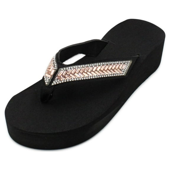 LAVRA Women's Bling Flip Flops Platform Wedge Beach Sandals
