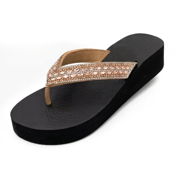 LAVRA Women's Rhinestone Platform Wedge Flip Flops Slip-Resistant EVA Beach Sandals