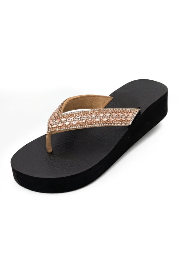 Women's Rhinestone Platform Wedge Flip Flops Slip-Resistant EVA Beach Sandals