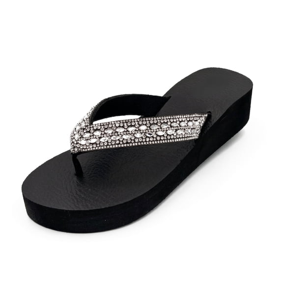 LAVRA Women's Rhinestone Platform Wedge Flip Flops Slip-Resistant EVA Beach Sandals