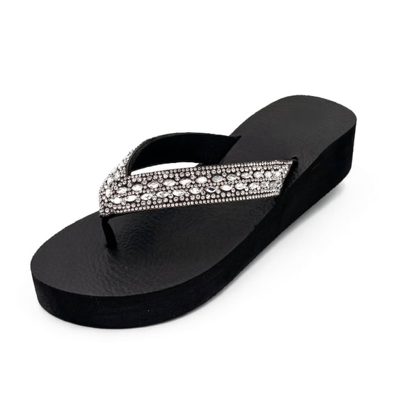 LAVRA Women's Rhinestone Platform Wedge Flip Flops Slip-Resistant EVA Beach Sandals