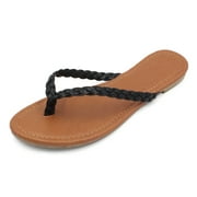 LAVRA Women's Braided Flip Flop Faux Leather Sandals Fashion T Strap Shoes