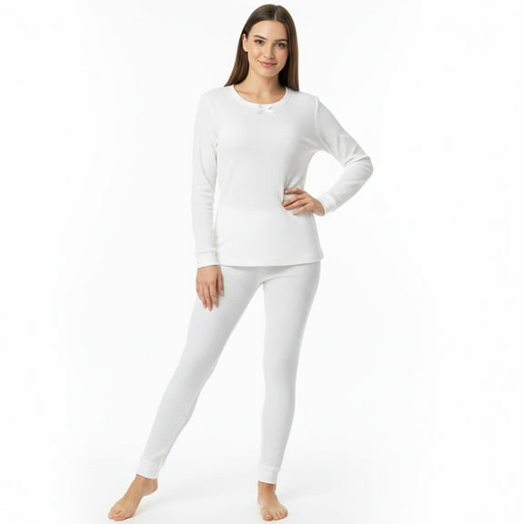 Lavra Women’s Thermal Set Cotton Waffle Knit Long Johns Underwear Top Pants Winter Pajama