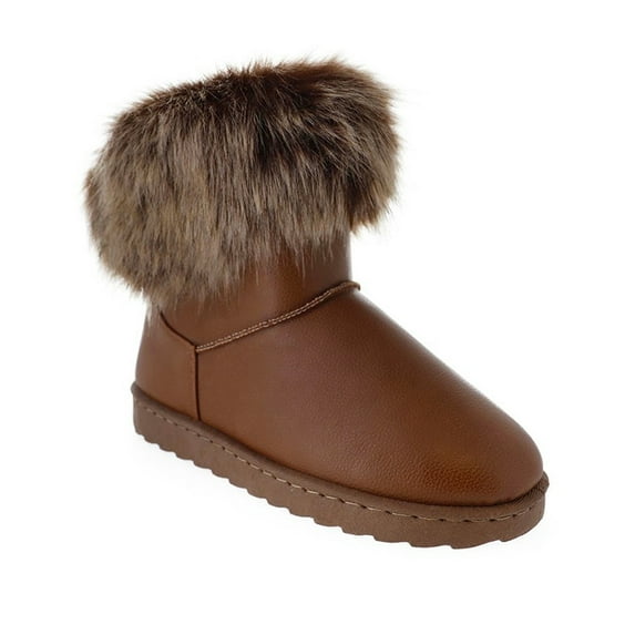 LAVRA Women's Faux Leather Black Fur Lined Foldover Boots