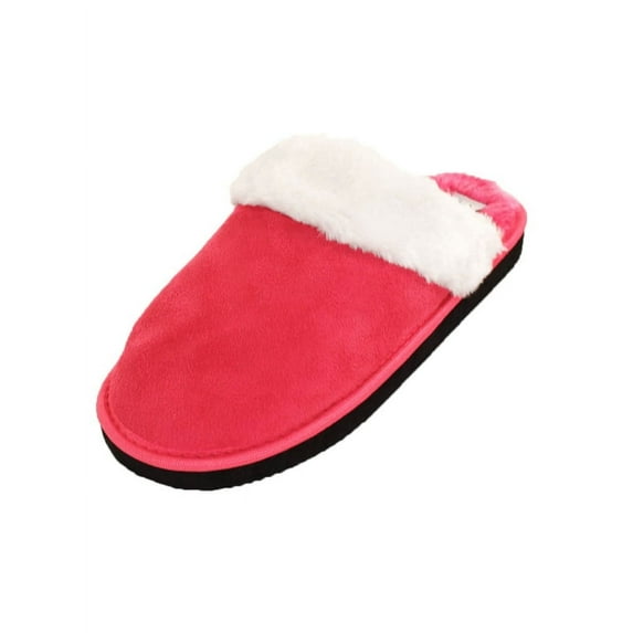 LAVRA Women's Faux Suede Furry Comfort Black Mule Slippers