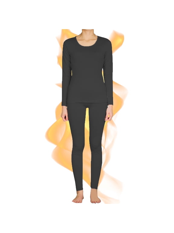 Womens Fleece Lined Thermal Sets Winter Warm Long John Underwear Long Sleeve Top Pants Base Layer