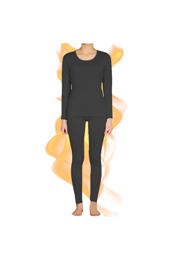 Womens Fleece Lined Thermal Sets Winter Warm Long John Underwear Long Sleeve Top Pants Base Layer