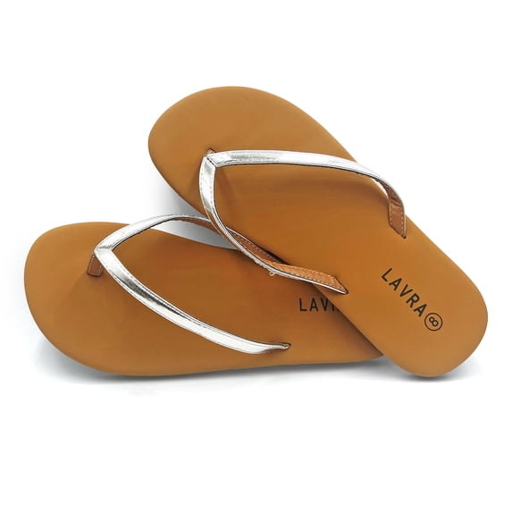 LAVARA Women’s Flip Flop Cushioned Vegan Leather T Strap Thong Sandals 
