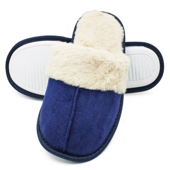 LAVRA Women's Furry Slipper Faux Fur Trim Mule Slide Slip On Indoor