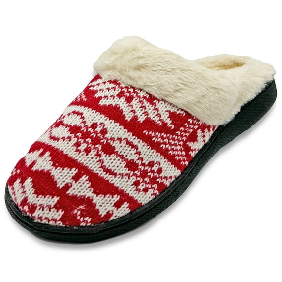 LAVRA Women's Furry Slipper Faux Fur Trim Mule Slide Slip On Indoor