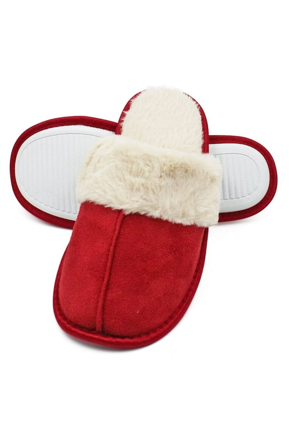 Women's Furry Slipper Faux Fur Trim Mule Slide Slip On Indoor