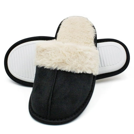 LAVRA Women's Furry Slipper Faux Fur Trim Mule Slide Slip On Indoor