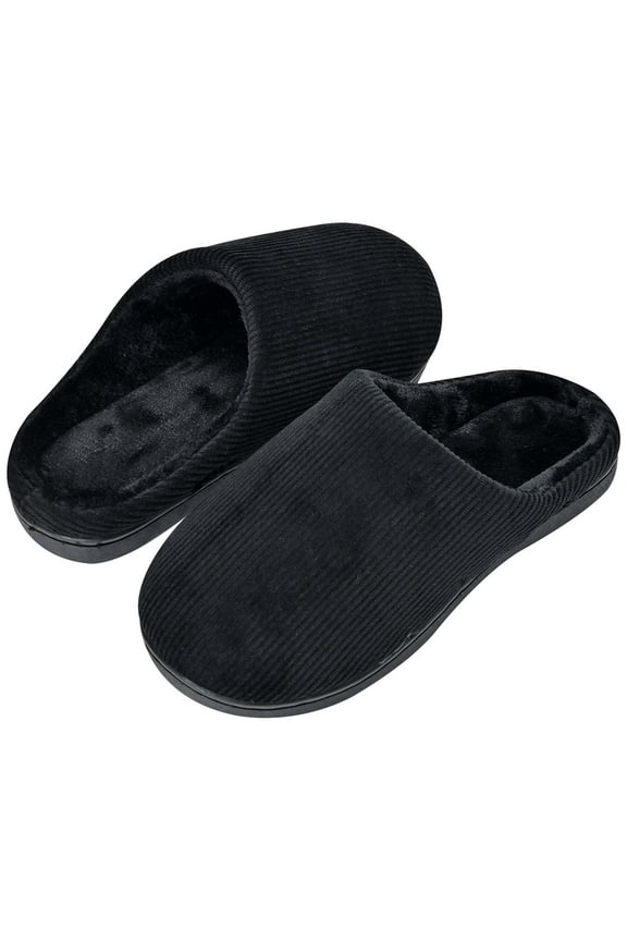 Women’s Memory Foam House Slippers Hard Bottom Bedroom Shoes Corduroy Faux Fur Lined