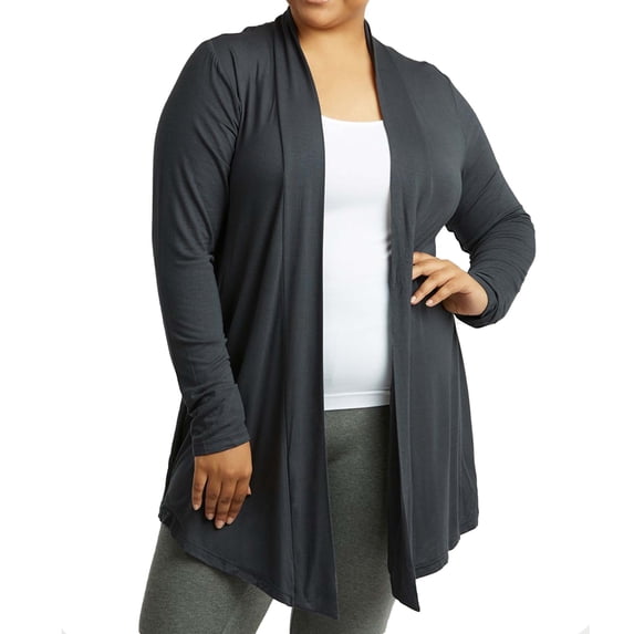 LAVRA Women's Long Sleeve Draped Neck Open Front Waist Length Solid Cardigan