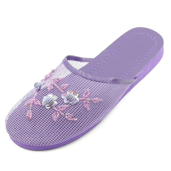 Lavra Women’s Mesh Sequin Slippers Beaded Chinese Floral Slide Sandals