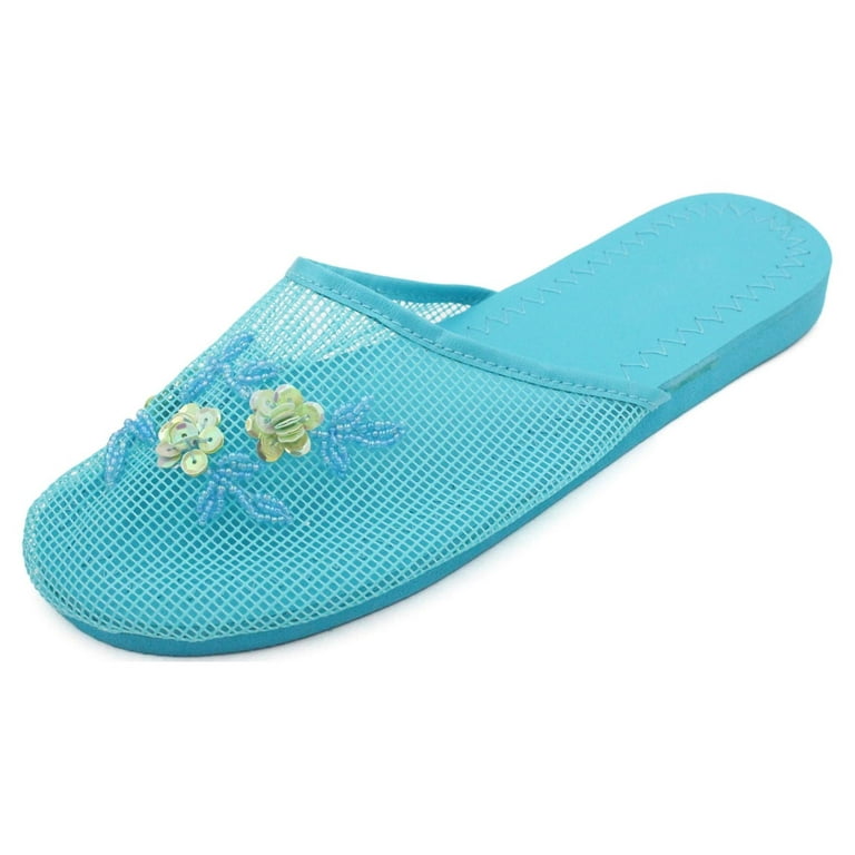 LAVRA Women s Mesh Sequin Slide Beaded Chinese Slippers Floral