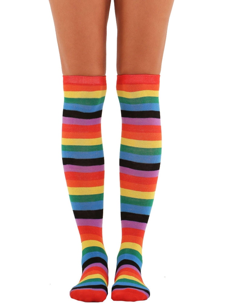 LAVRA Women's Pair of Colorful Assorted Bright Knee High Striped Socks ...
