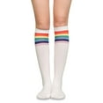 thumbnail image 1 of LAVRA Women's Pair of Colorful Rainbow Trimmed Knee High Black Socks, 1 of 4