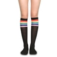 thumbnail image 1 of LAVRA Women's Pair of Colorful Rainbow Trimmed Knee High Black Socks, 1 of 4