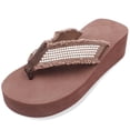 thumbnail image 1 of LAVRA Women's Platform Wedge Sandals Summer Beach Studded T Strap Flip Flops, 1 of 4