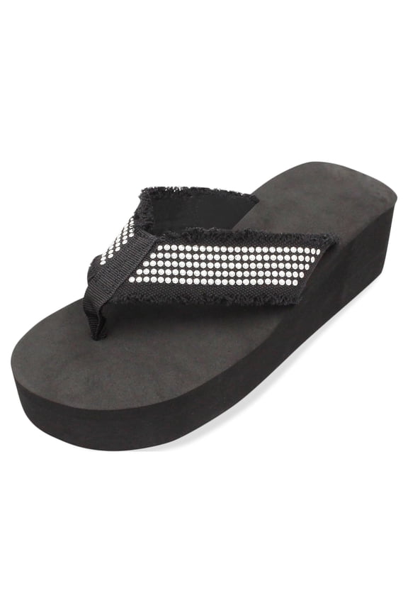 Women's Platform Wedge Sandals Summer Beach Studded T Strap Flip Flops