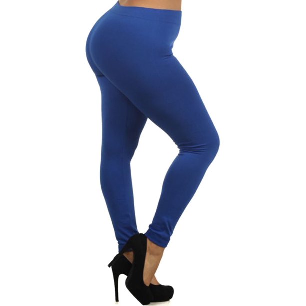 LAVRA Women's Plus Size Fleece Lined High Waist Leggings-Royal