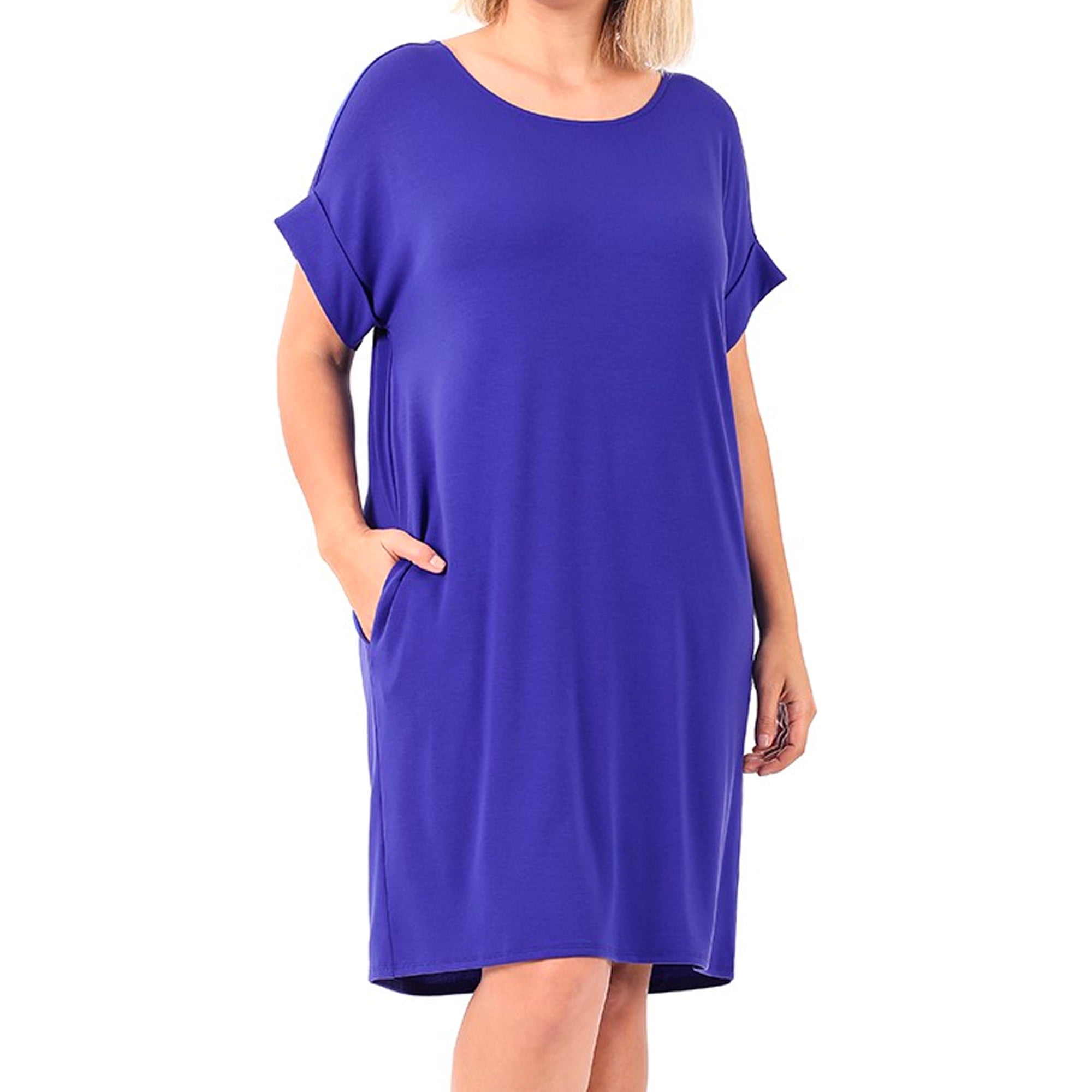 LAVRA Women’s Plus Size Loose Short Sleeve Crewneck TShirt Dress with Pockets