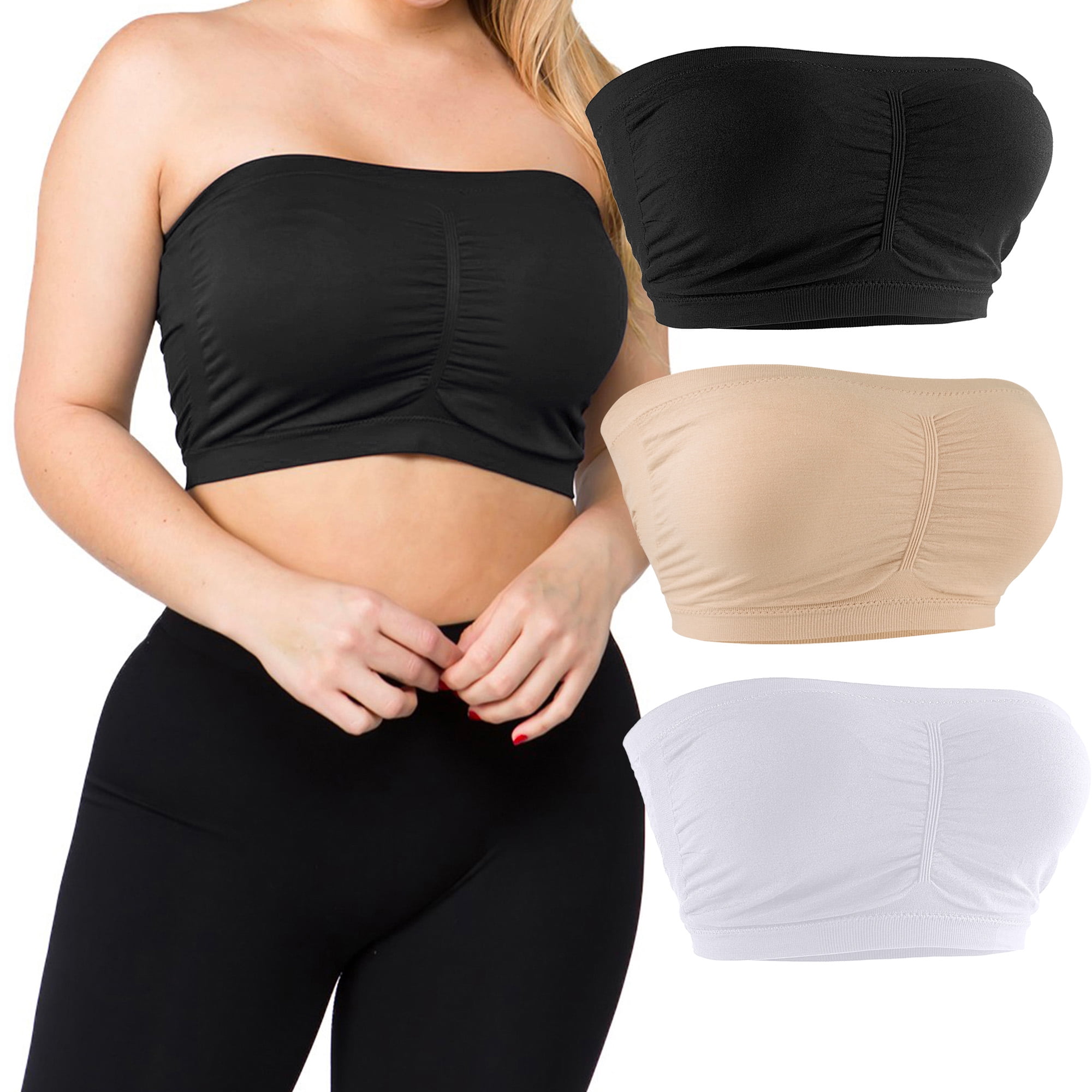 LAVRA Women's Plus Size Strapless Bandeau Padded Tube Top Bra