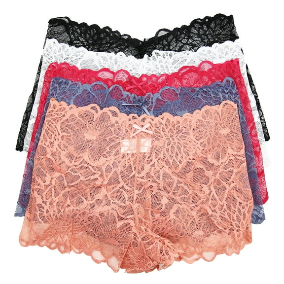 LAVRA Women's Regular Plus Size Lace Panties Multi Pack Sexy Boyshorts Underwear