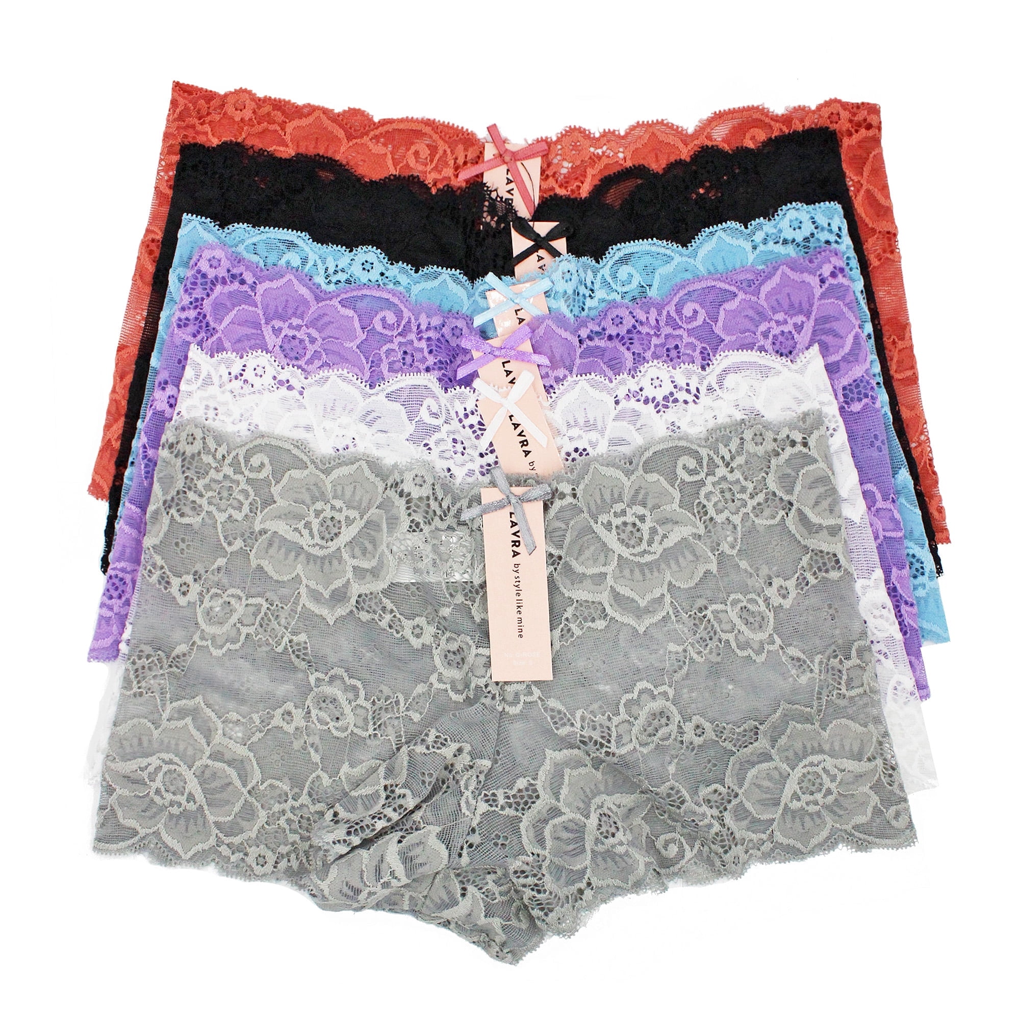 LAVRA Women's Regular & Plus Size Cheeky Lace Boyshorts Panties, 6