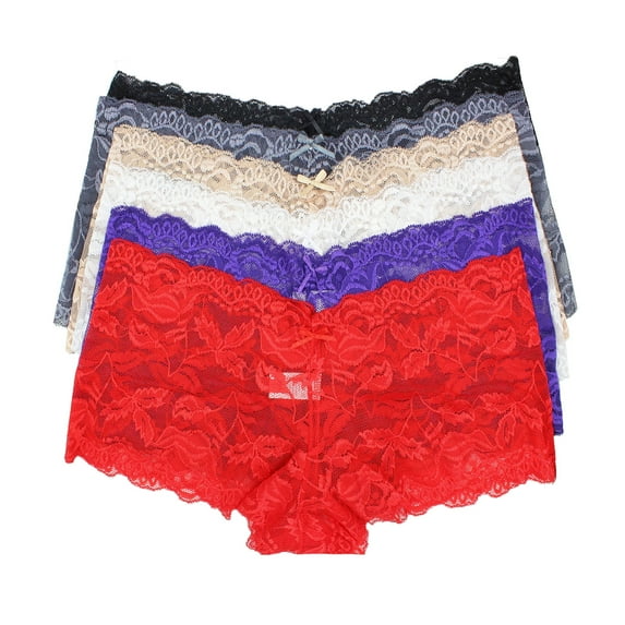 LAVRA Women's Multi Pack Lace Panties Floral Boyshorts Underwear