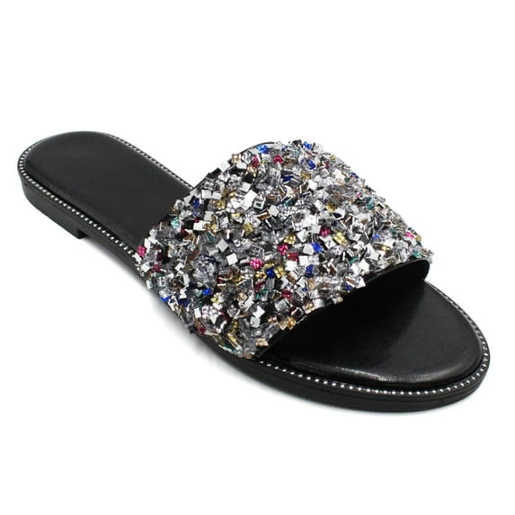 LAVRA Women's Rhinestone Slides Crystal Embellished Bling Sandals