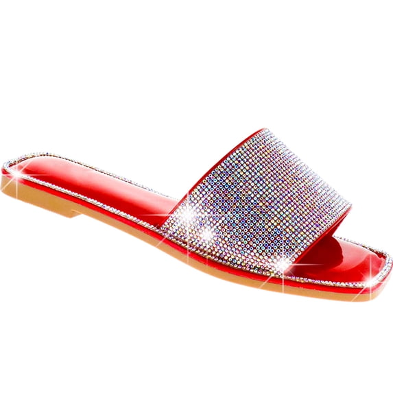 LAVRA Women's Rhinestone Slides Crystal Embellished Bling Sandals
