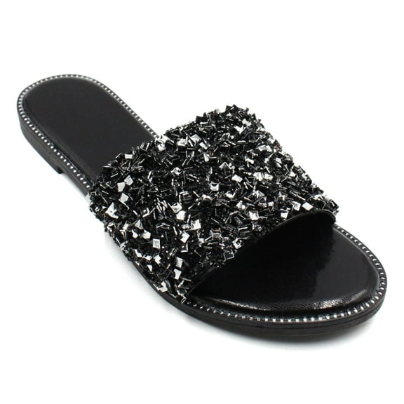 LAVRA Women's Rhinestone Slides Crystal Embellished Bling Sandals