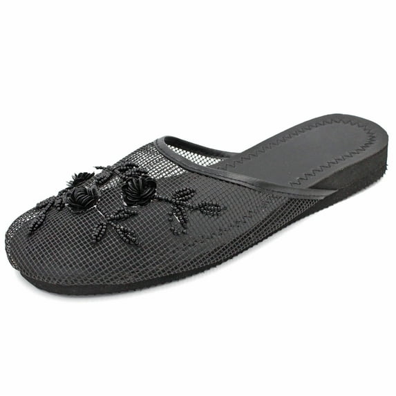 Lavra Women’s Mesh Sequin Slippers Beaded Chinese Floral Slide Sandals
