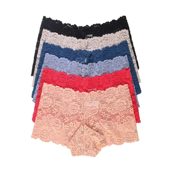 LAVRA Women's Sexy Lace Boyshort Bikini Multi Pack 6 Hipphugging Panties Set