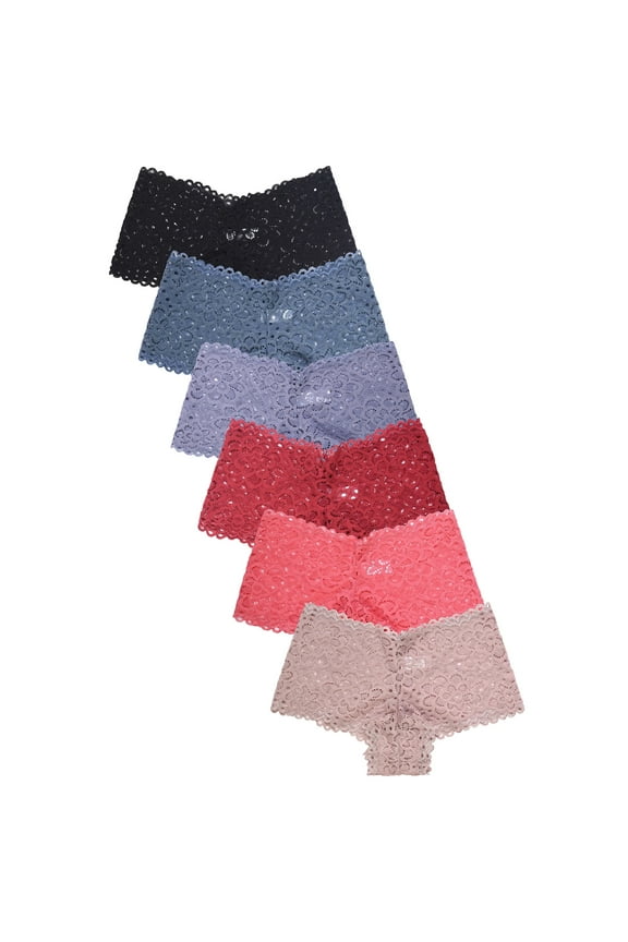 Women's Sexy Lace Boyshort Bikini Multi Pack 6 Hipphugging Panties Set