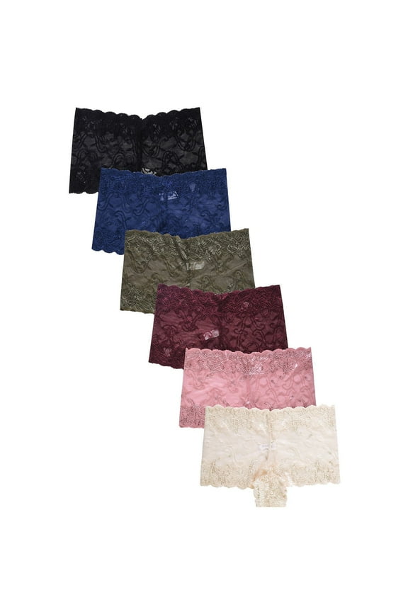 Women's Sexy Lace Hiphugging Boyshort or Bikini Panties 6pk-Large-Luna