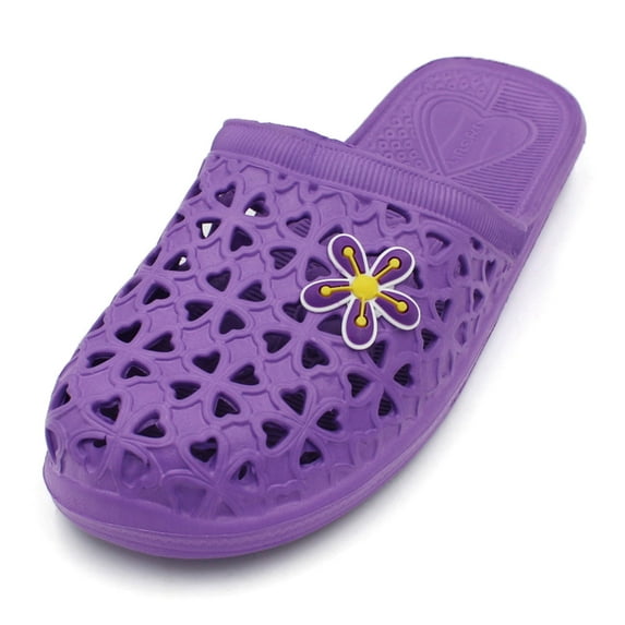 LAVRA Women's Slip on Mule Jelly Black Slide Sandals with Flower Decal