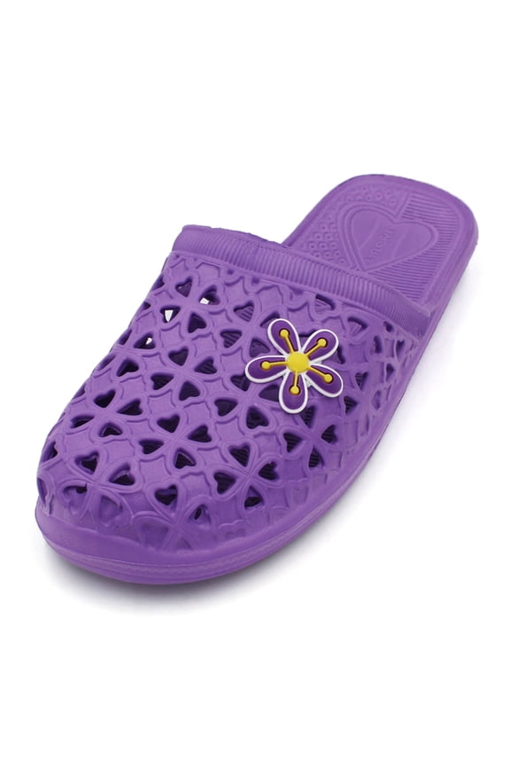 Women's Slip on Mule Jelly Black Slide Sandals with Flower Decal