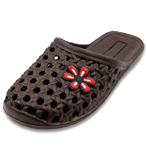 LAVRA Women's Slip on Mule Jelly Brown Slide Sandals with Flower Decal 5