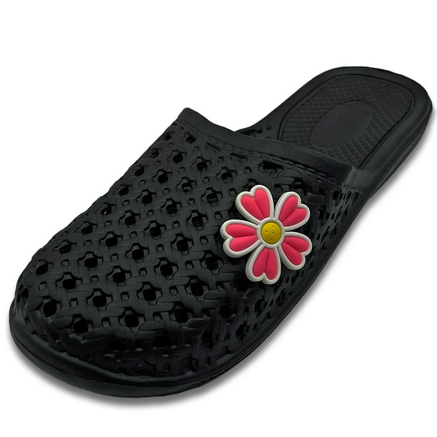 LAVRA Women's Slip on Mule Jelly Black Slide Sandals with Flower Decal ...