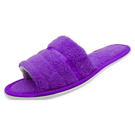 LAVRA Women's Terry Slippers Open Toe House Shoes Fuzzy Slip On Slides