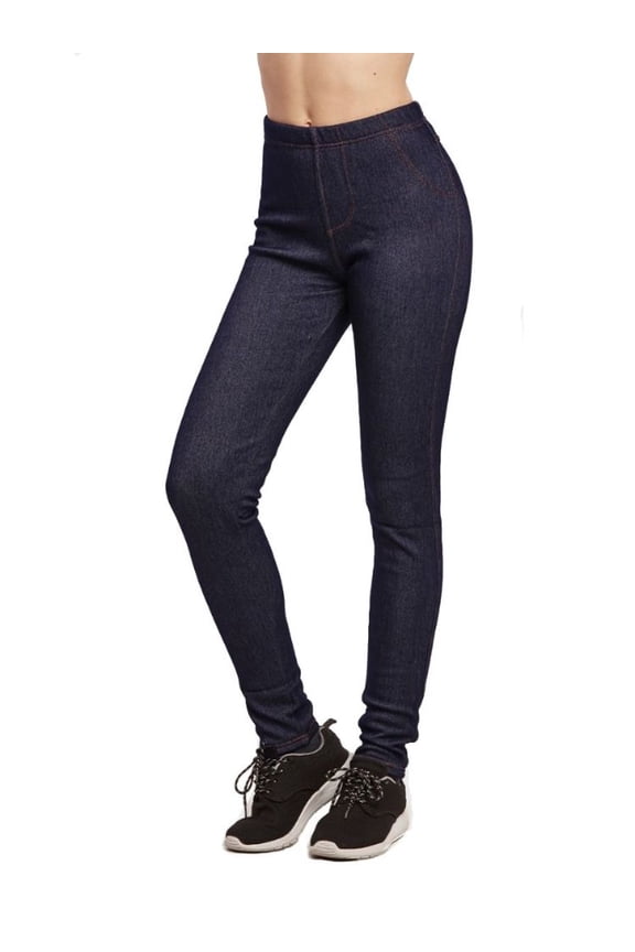 Women's Warm Fleece Lined Mid Rise Blue Winter Jeggings