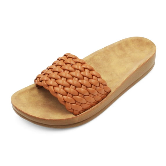 LAVRA Womens Braided Strap Platform Sandals Waterproof Slides