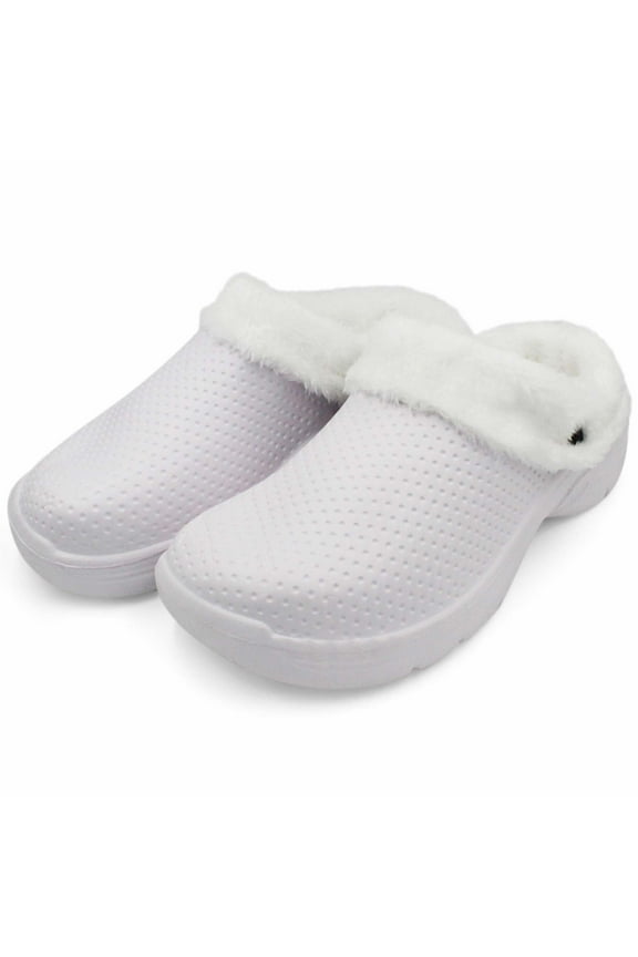 Womens Faux Fur Lined Clogs Warm Cozy Nusring Shoes Indoor/Outdoor Garden Slip On