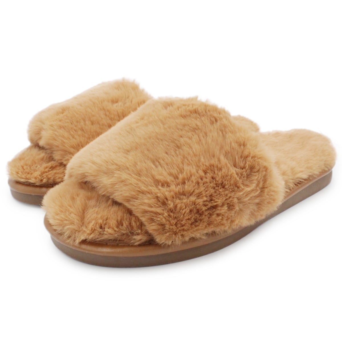 Faux Fur Slippers Brown Fuzzy Slides UGG FUZZ SUGAR CROSS SLIDE