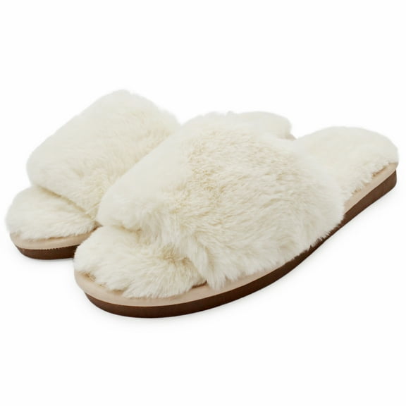 LAVRA Womens Fuzzy Slides Faux Fur Slippers Sandals